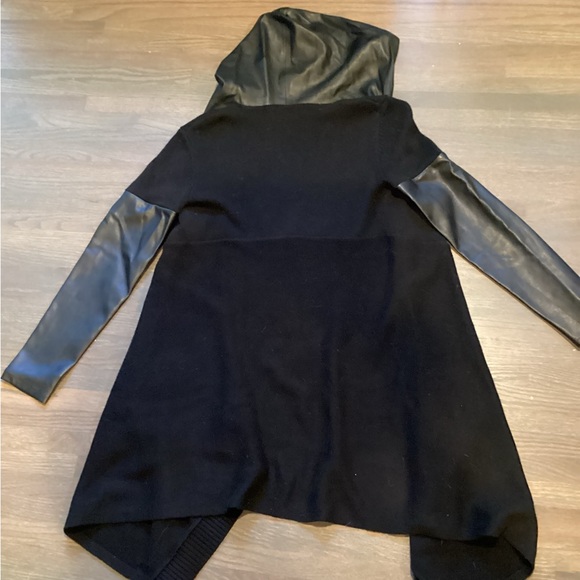 SOLD! BlankNY Black Vegan Leather and Cotton Cardigan Jacket - Picture 2 of 3